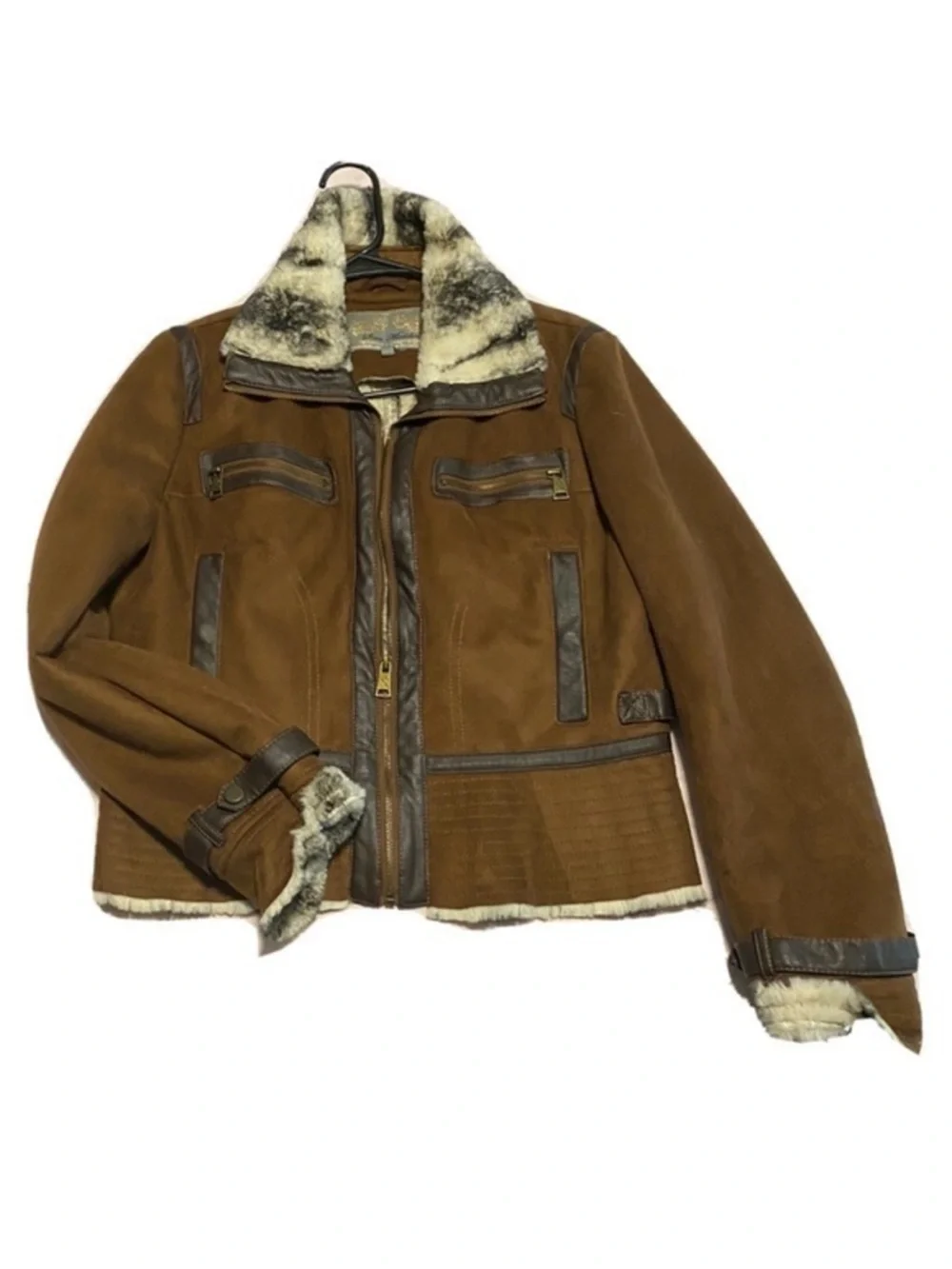 Steve Madden Brown Suede Shearling-Trim Jacket